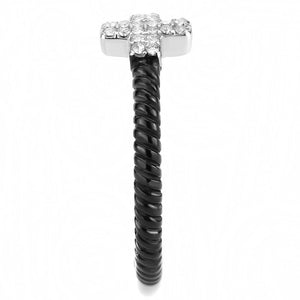 DA127 - Two-Tone IP Black (Ion Plating) Stainless Steel Ring with AAA Grade CZ  in Clear