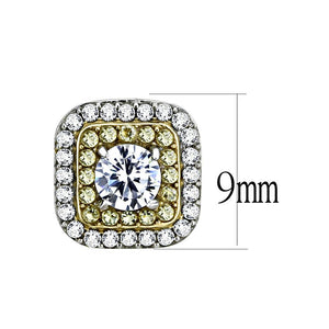 DA220 Two-Tone IP Gold (Ion Plating) Stainless Steel Earrings with AAA Grade CZ in Clear
