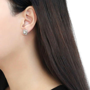 DA220 Two-Tone IP Gold (Ion Plating) Stainless Steel Earrings with AAA Grade CZ in Clear