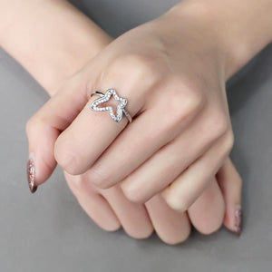 DA241 - High polished (no plating) Stainless Steel Ring with AAA Grade CZ  in Clear