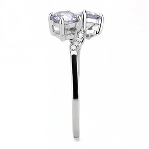 DA244 - High polished (no plating) Stainless Steel Ring with AAA Grade CZ  in Light Amethyst