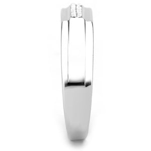 DA251 High polished (no plating) Stainless Steel Ring with AAA Grade CZ in Clear