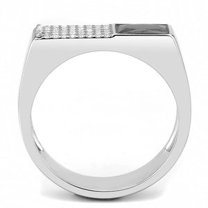 DA252 High polished (no plating) Stainless Steel Ring with AAA Grade CZ in Black Diamond