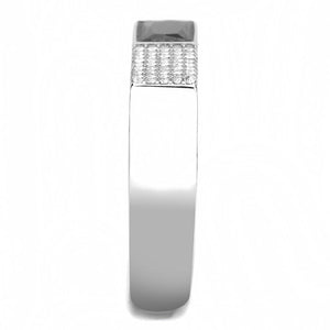 DA252 High polished (no plating) Stainless Steel Ring with AAA Grade CZ in Black Diamond