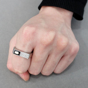 DA252 High polished (no plating) Stainless Steel Ring with AAA Grade CZ in Black Diamond