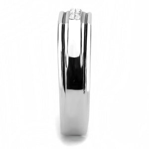 DA254 High polished (no plating) Stainless Steel Ring with AAA Grade CZ in Clear