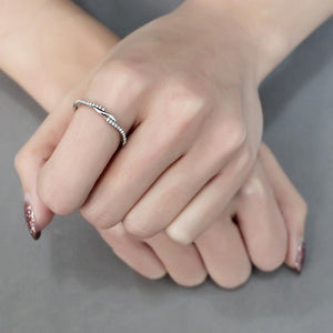 DA263 - High polished (no plating) Stainless Steel Ring with AAA Grade CZ  in Clear
