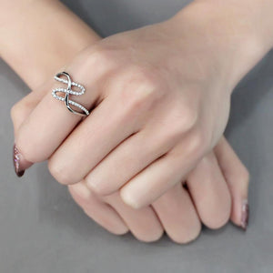 DA265 - High polished (no plating) Stainless Steel Ring with AAA Grade CZ  in Clear
