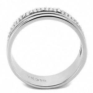 DA275 High polished (no plating) Stainless Steel Ring with AAA Grade CZ in Clear