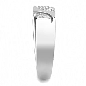 DA280 High polished (no plating) Stainless Steel Ring with AAA Grade CZ in Clear