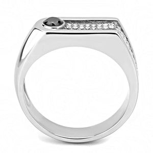 DA286 High polished (no plating) Stainless Steel Ring with AAA Grade CZ in Black Diamond