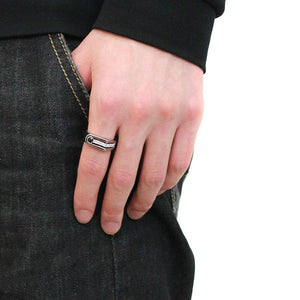 DA286 High polished (no plating) Stainless Steel Ring with AAA Grade CZ in Black Diamond