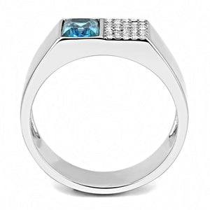 DA287 High polished (no plating) Stainless Steel Ring with Synthetic in Sea Blue