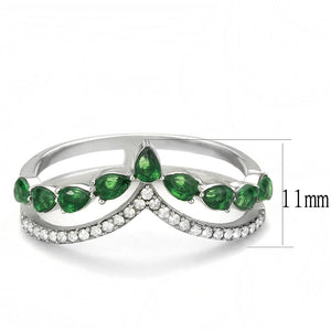 DA347 High polished (no plating) Stainless Steel Ring with Synthetic in Emerald