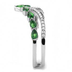 DA347 High polished (no plating) Stainless Steel Ring with Synthetic in Emerald