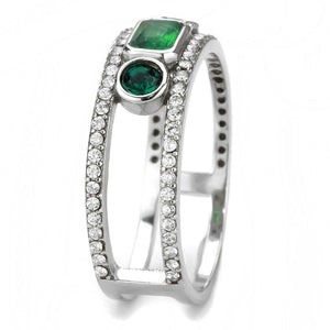DA348 High polished (no plating) Stainless Steel Ring with Synthetic in Emerald