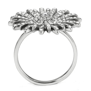 DA364 High polished (no plating) Stainless Steel Ring with AAA Grade CZ in Clear