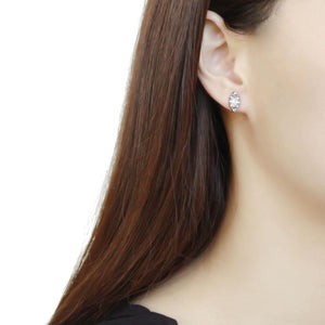 DA368 High polished (no plating) Stainless Steel Earrings with AAA Grade CZ in Clear