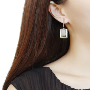 DA378 High polished (no plating) Stainless Steel Earrings with Top Grade Crystal in Topaz
