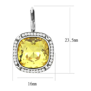 DA379 High polished (no plating) Stainless Steel Earrings with Top Grade Crystal in Topaz
