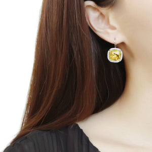 DA379 High polished (no plating) Stainless Steel Earrings with Top Grade Crystal in Topaz