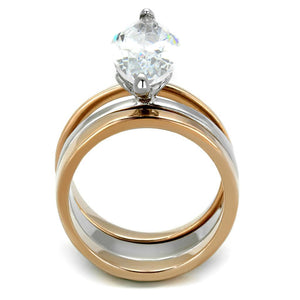 LO3554 - Two-Tone IP Rose Gold Stainless Steel Ring with AAA Grade CZ  in Clear