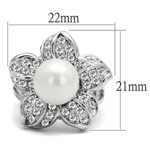 LO4088 Rhodium Brass Ring with Synthetic in White