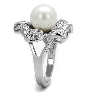LO4088 Rhodium Brass Ring with Synthetic in White