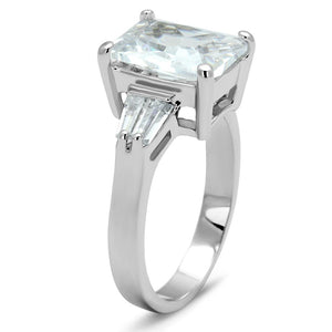 LO4091 Rhodium Brass Ring with AAA Grade CZ in Clear