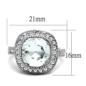 LO4092 Rhodium Brass Ring with Top Grade Crystal in Clear