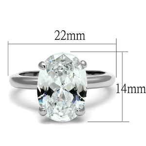 LO4124 Rhodium Brass Ring with AAA Grade CZ in Clear