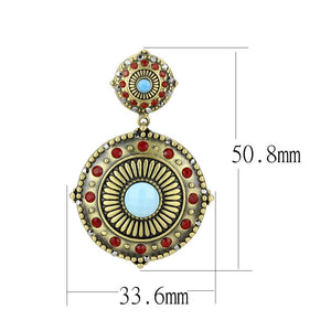 LO4685 Antique Copper Brass Earrings with Synthetic in Sea Blue