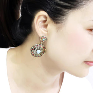 LO4685 Antique Copper Brass Earrings with Synthetic in Sea Blue