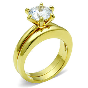 TK097G IP Gold(Ion Plating) Stainless Steel Ring with AAA Grade CZ in Clear