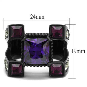 TK1072J IP Black(Ion Plating) Stainless Steel Ring with AAA Grade CZ in Amethyst