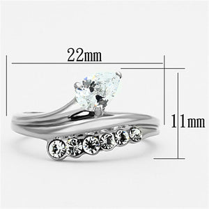 TK1080 - High polished (no plating) Stainless Steel Ring with AAA Grade CZ  in Clear