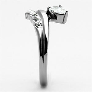 TK1080 - High polished (no plating) Stainless Steel Ring with AAA Grade CZ  in Clear