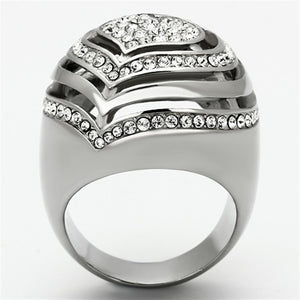 TK1141 - High polished (no plating) Stainless Steel Ring with Top Grade Crystal  in Clear
