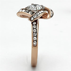 TK1166 - Two-Tone IP Rose Gold Stainless Steel Ring with AAA Grade CZ  in Clear