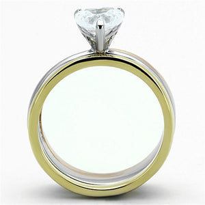 TK1274 - Three Tone IP(IP Gold & IP Rose Gold & High Polished) Stainless Steel Ring with AAA Grade CZ  in Clear