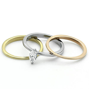 TK1276 - Three Tone IP(IP Gold & IP Rose Gold & High Polished) Stainless Steel Ring with AAA Grade CZ  in Clear