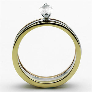 TK1276 - Three Tone IP(IP Gold & IP Rose Gold & High Polished) Stainless Steel Ring with AAA Grade CZ  in Clear
