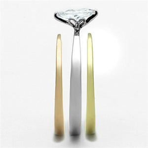 TK1276 - Three Tone IP(IP Gold & IP Rose Gold & High Polished) Stainless Steel Ring with AAA Grade CZ  in Clear