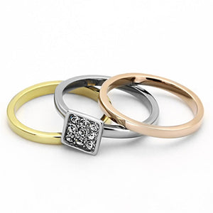 TK1277 - Three Tone IP(IP Gold & IP Rose Gold & High Polished) Stainless Steel Ring with Top Grade Crystal  in Clear