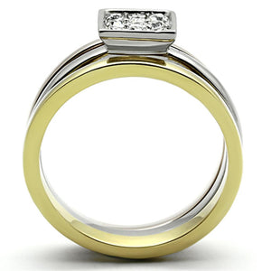 TK1277 - Three Tone IP(IP Gold & IP Rose Gold & High Polished) Stainless Steel Ring with Top Grade Crystal  in Clear
