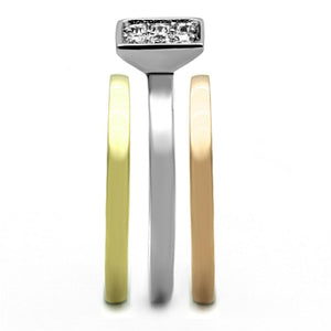 TK1277 - Three Tone IP(IP Gold & IP Rose Gold & High Polished) Stainless Steel Ring with Top Grade Crystal  in Clear
