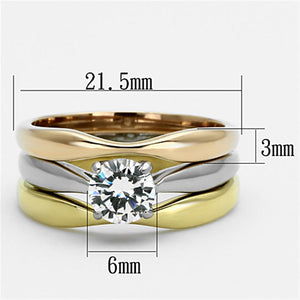 TK1278 - Three Tone IP(IP Gold & IP Rose Gold & High Polished) Stainless Steel Ring with AAA Grade CZ  in Clear