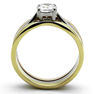 TK1278 - Three Tone IP(IP Gold & IP Rose Gold & High Polished) Stainless Steel Ring with AAA Grade CZ  in Clear