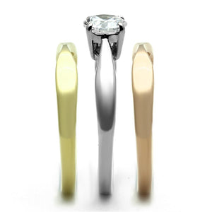 TK1278 - Three Tone IP(IP Gold & IP Rose Gold & High Polished) Stainless Steel Ring with AAA Grade CZ  in Clear