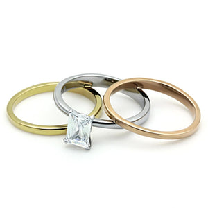 TK1279 - Three Tone IP(IP Gold & IP Rose Gold & High Polished) Stainless Steel Ring with AAA Grade CZ  in Clear